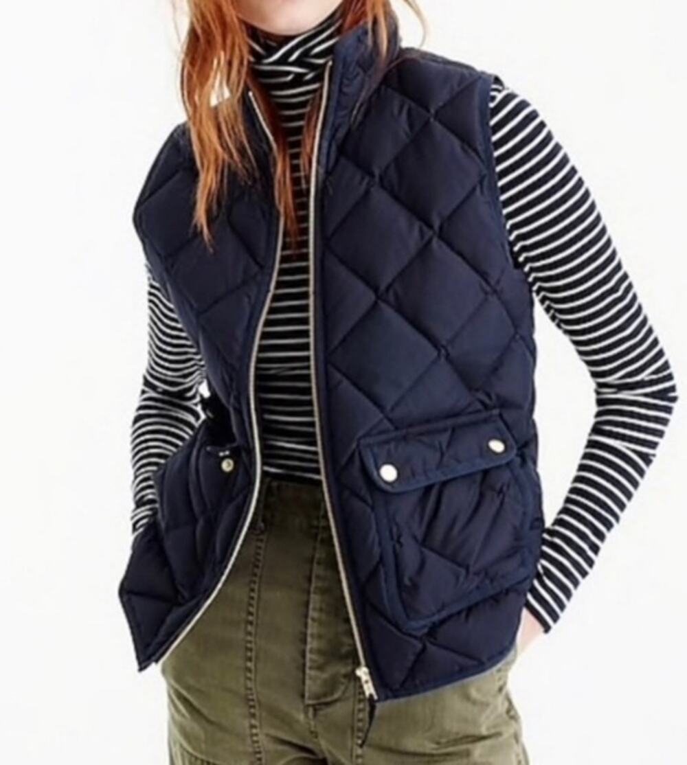 J. Crew Excursion Puffer Diamond Quilted Vest Zip Preppy Classic Solid Navy Blue